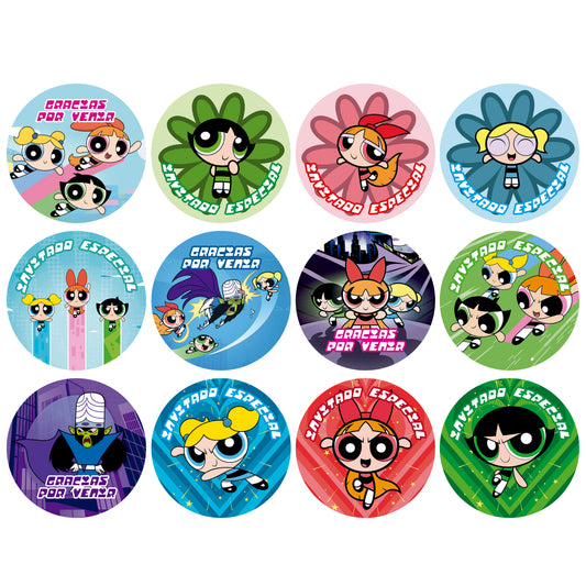 120 Stickers Etiquetas Chicas Superpoderosas Papel 7cm