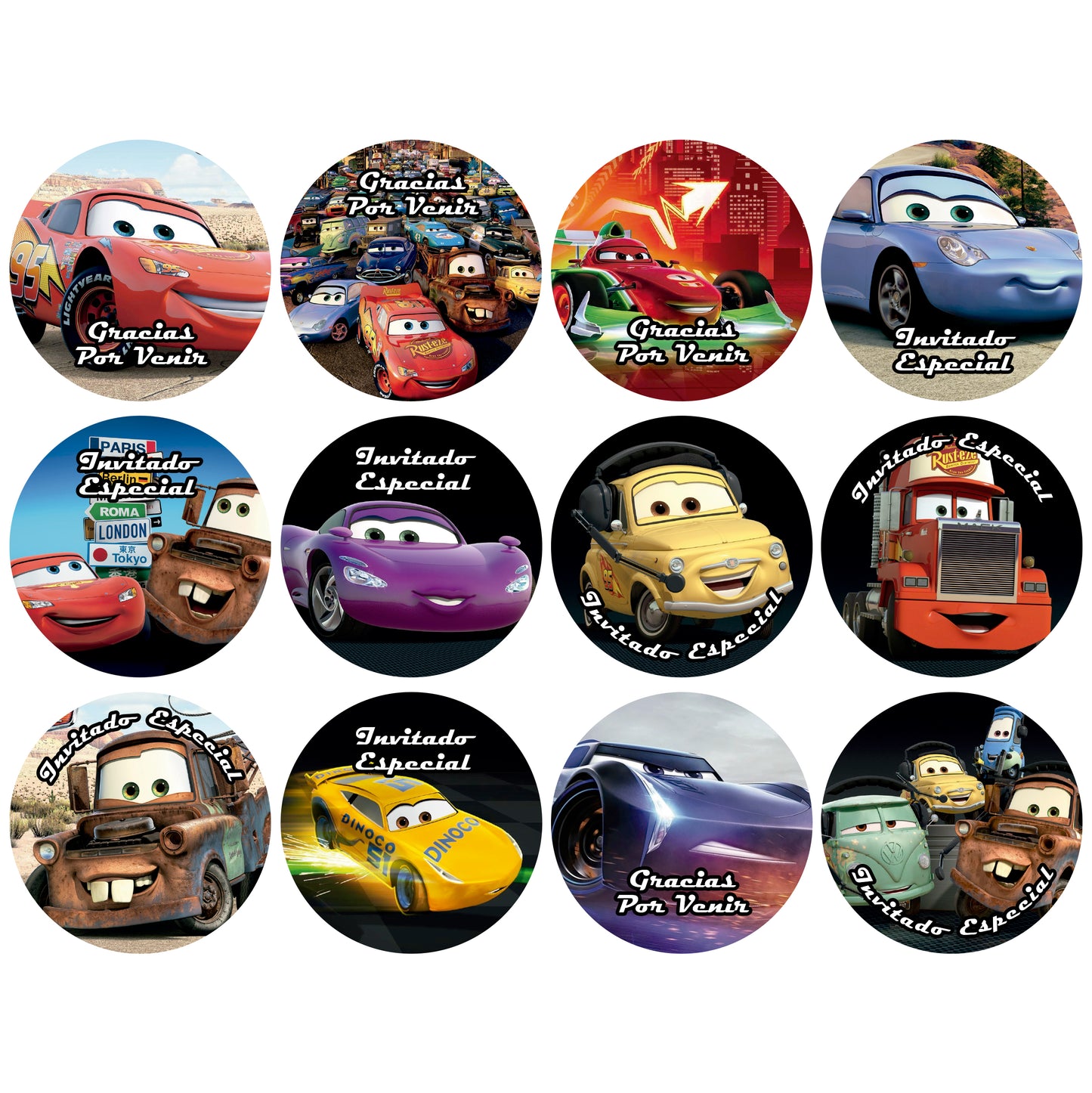 120 Stickers Etiquetas Cars Papel 7cm