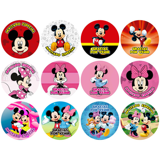 120 Stickers Etiquetas Mickey Minnie Papel 7cm