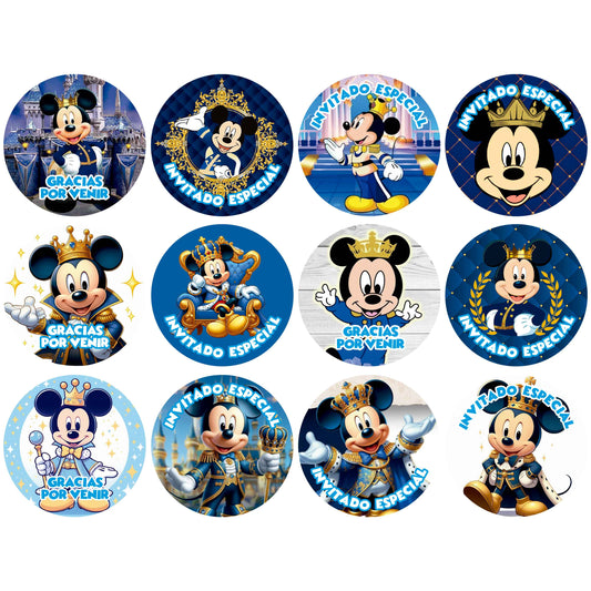 120 Stickers Etiquetas Mickey Rey Papel 7cm