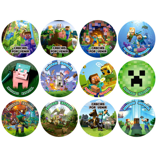 120 Stickers Etiquetas Minecraft Papel 7cm