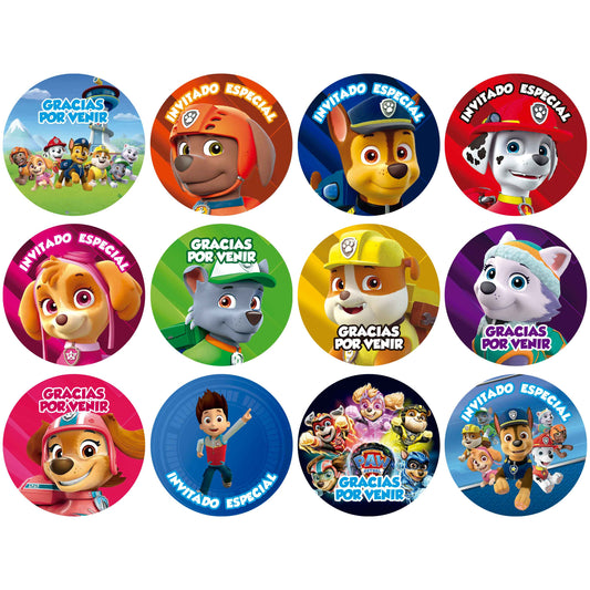 120 Stickers Etiquetas Paw Patrol Papel 7cm