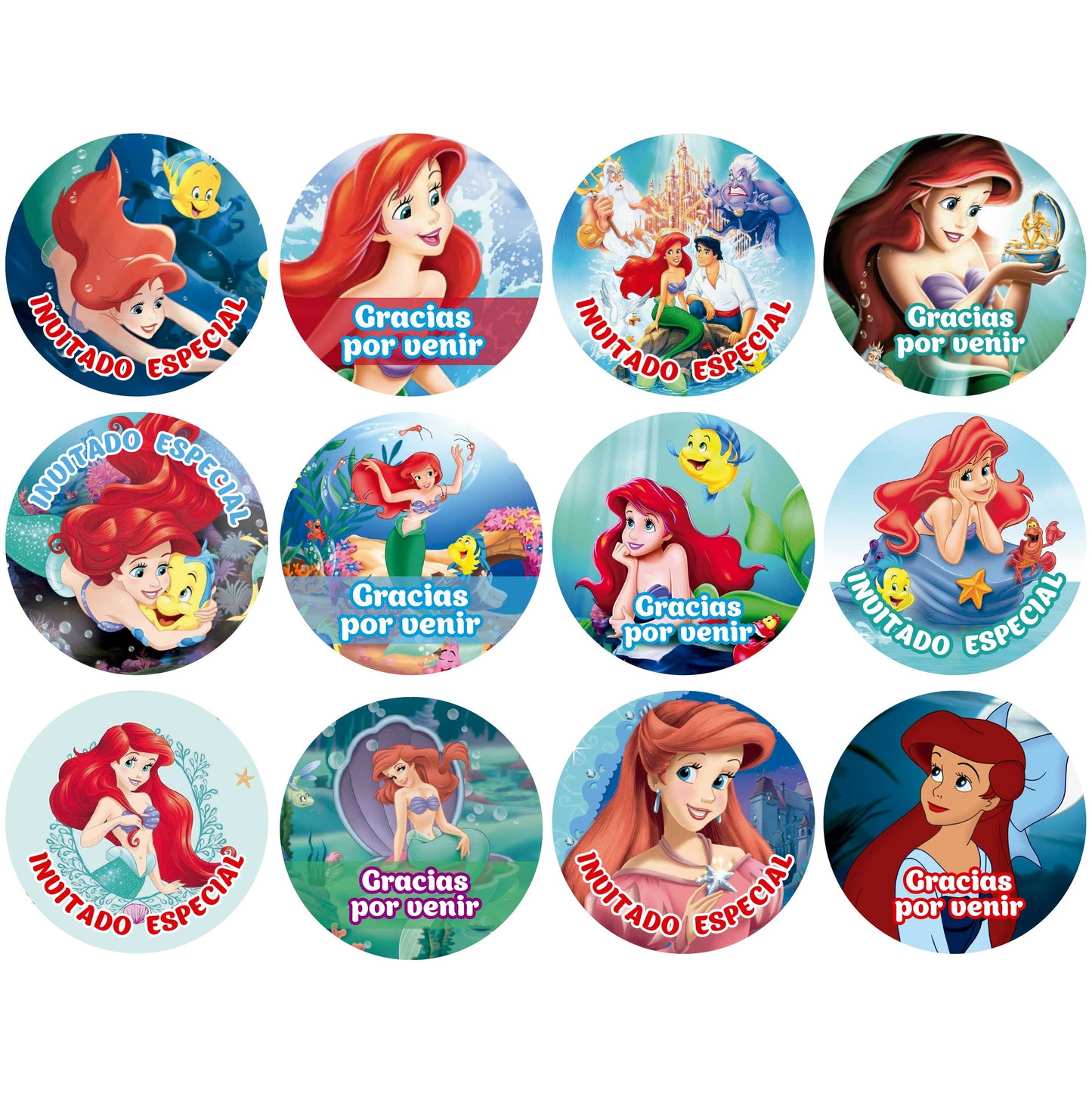 120 Stickers Etiquetas Sirenita Ariel Papel 7cm