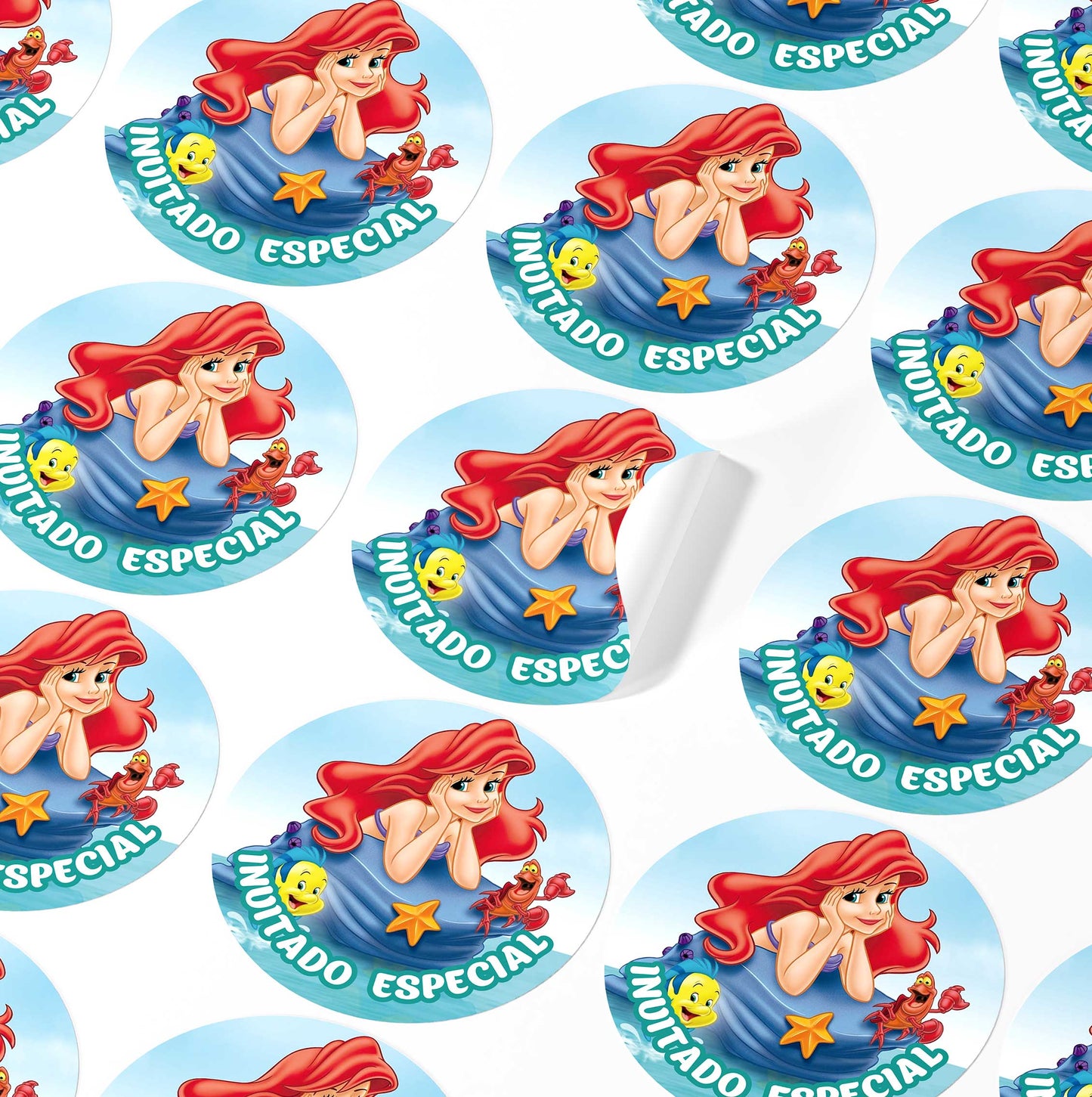 120 Stickers Etiquetas Sirenita Ariel Papel 7cm