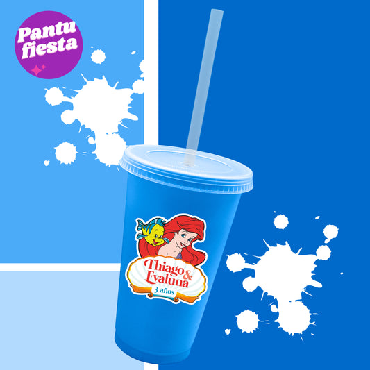 Vaso Bachelor con Popote Sirenita Ariel