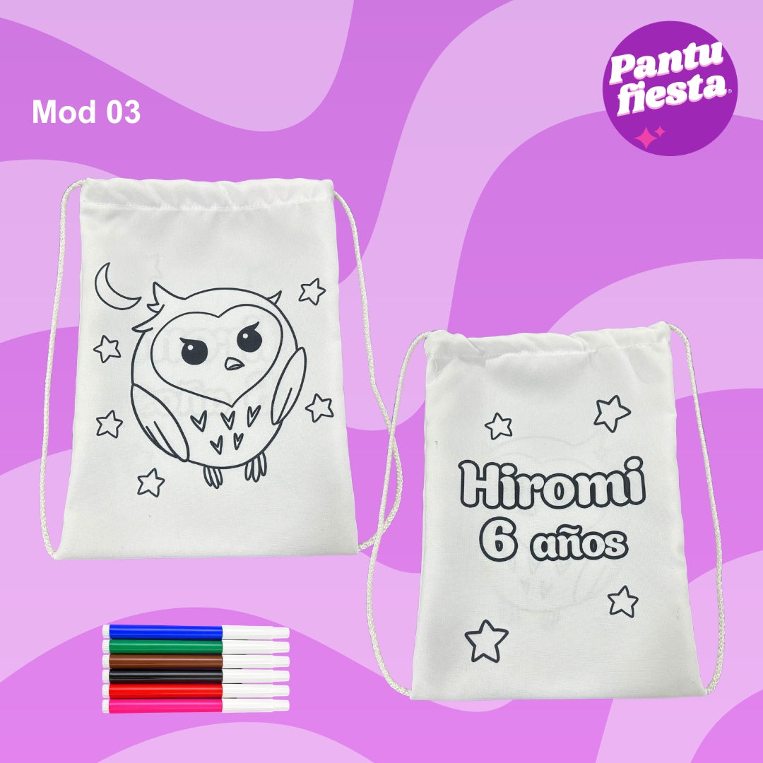 Morralito para colorear Búho