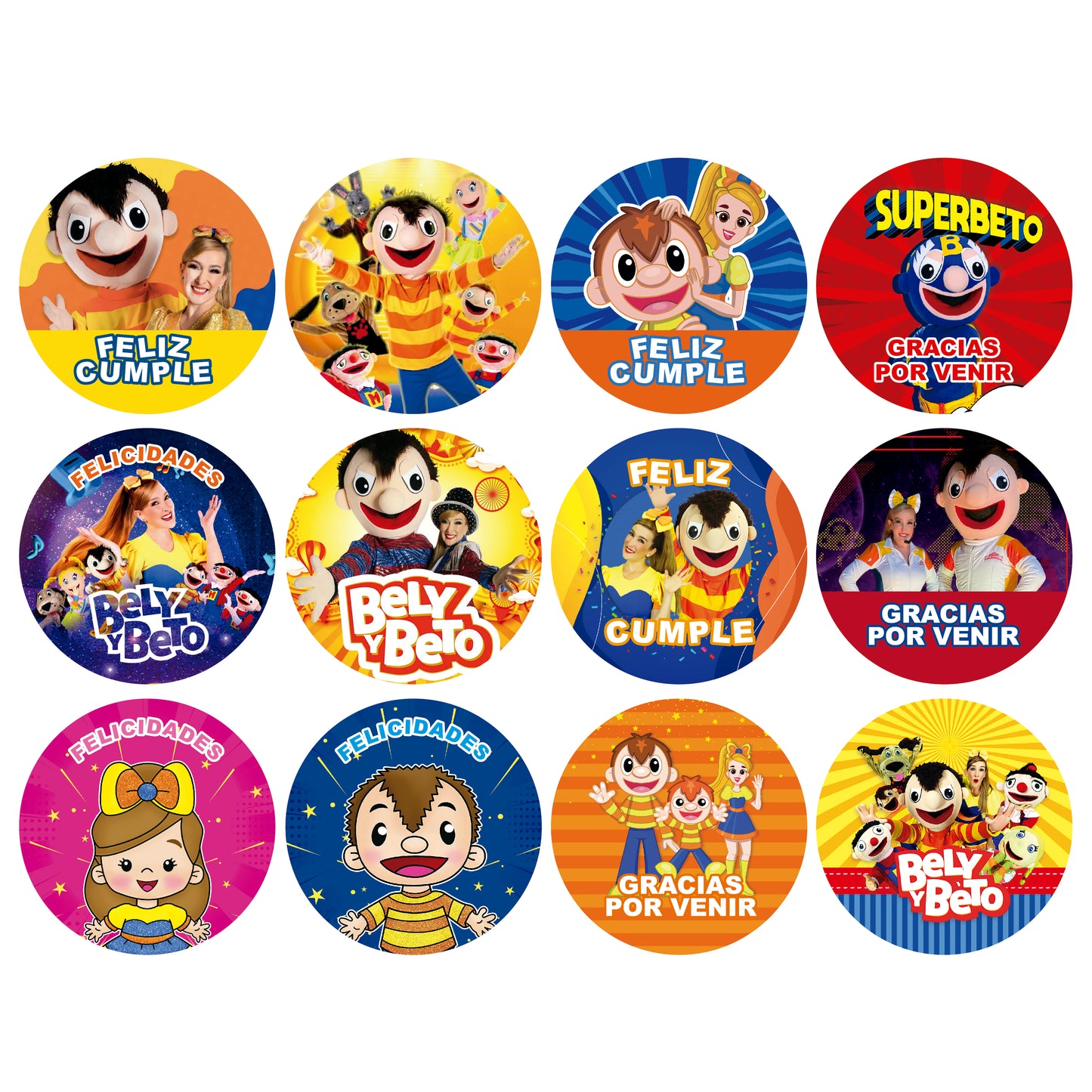 120 Stickers Etiquetas Bely y Beto Papel 7cm