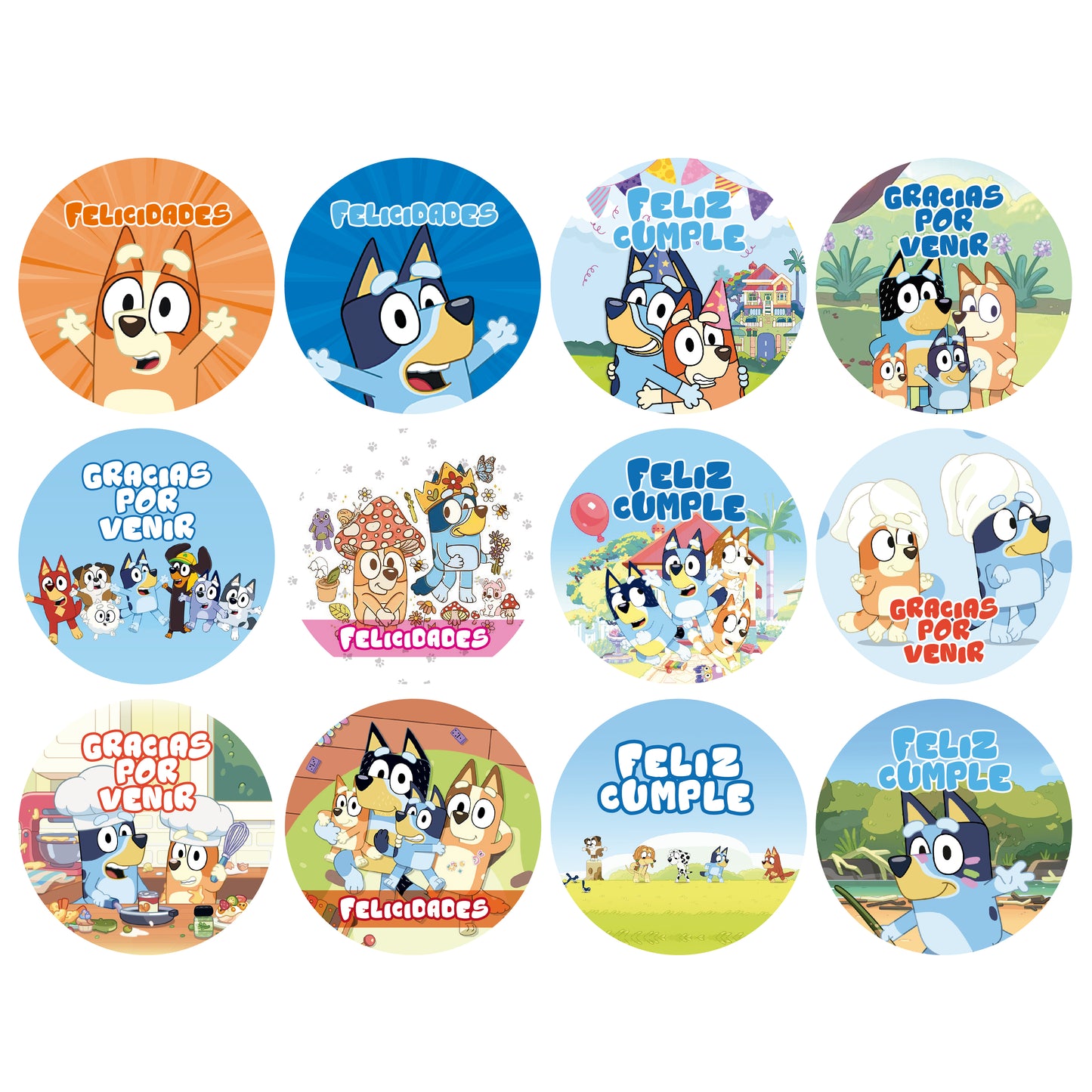 120 Stickers Etiquetas Bluey Papel 7cm