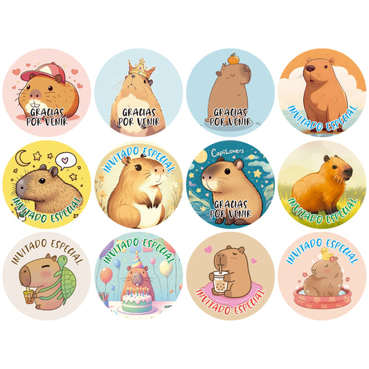 120 Stickers Etiquetas Capibara Papel 7cm