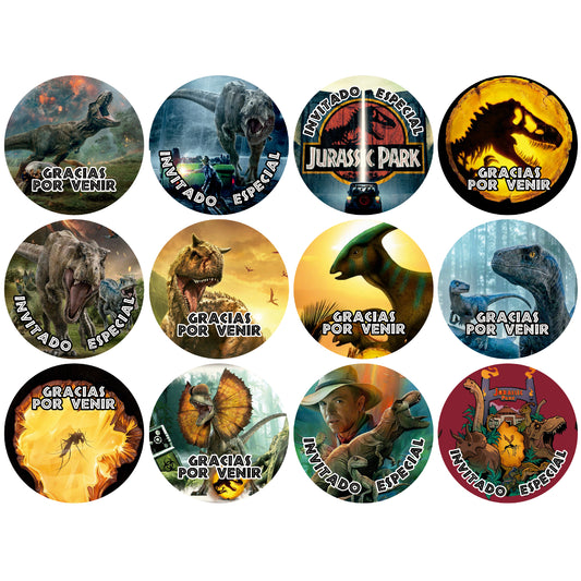 120 Stickers Etiquetas Jurassic Park Papel 7cm