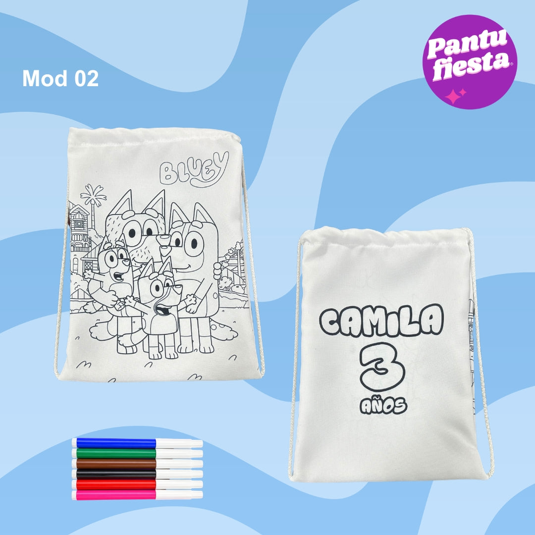 Morralito para colorear Bluey