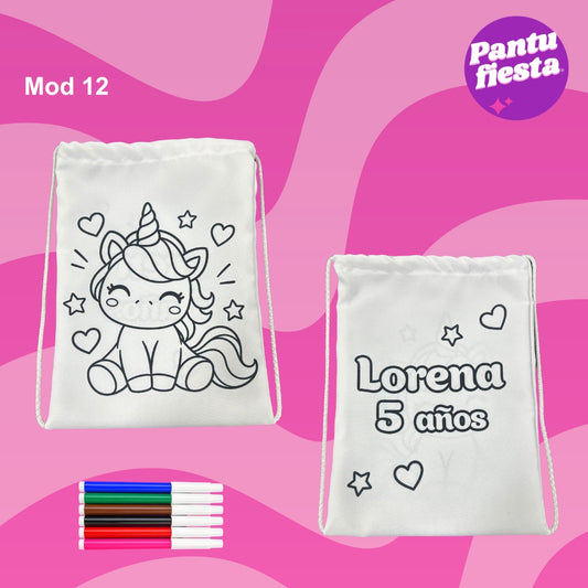 Morralito para colorear Unicornio